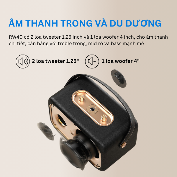Loa Bluetooth F&D RW40 – Thiết Kế Retro, Âm Thanh 360°, Pin 20H