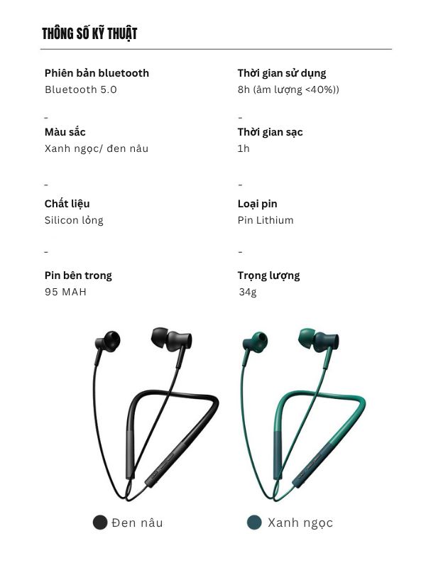 Tai Nghe Không Dây Nhét Tai Thể Thao Fenda N203 – Bluetooth 5.0, Âm Thanh Sống Động, Pin 8 Giờ