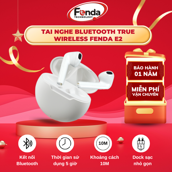 Tai Nghe Bluetooth True Wireless E2 – Bluetooth 5.1, Âm Thanh Sống Động, Sạc Type-C